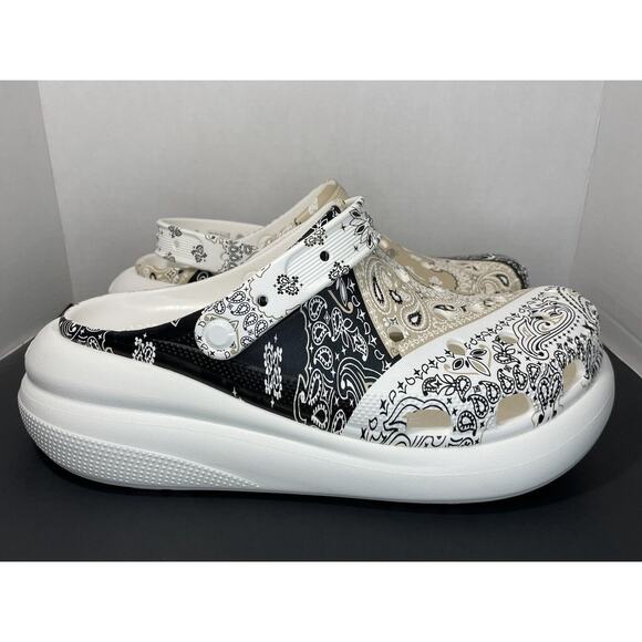 New Crocs Classic Crush Bandana Clog White/ Black/ Beige Slip On Men\'s Size 12 main image 4
